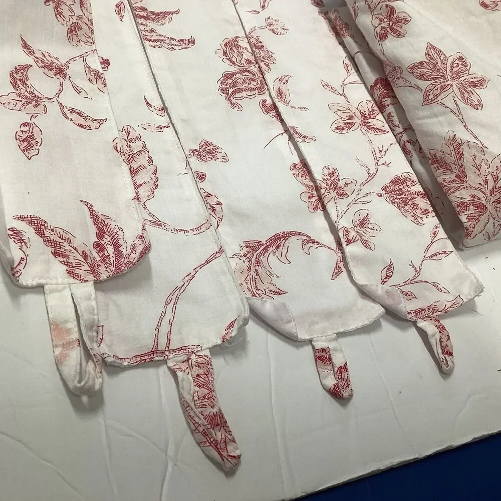 valance 80W”x20L” garnett red cotton tier curtain floral botanical 4 tie backs